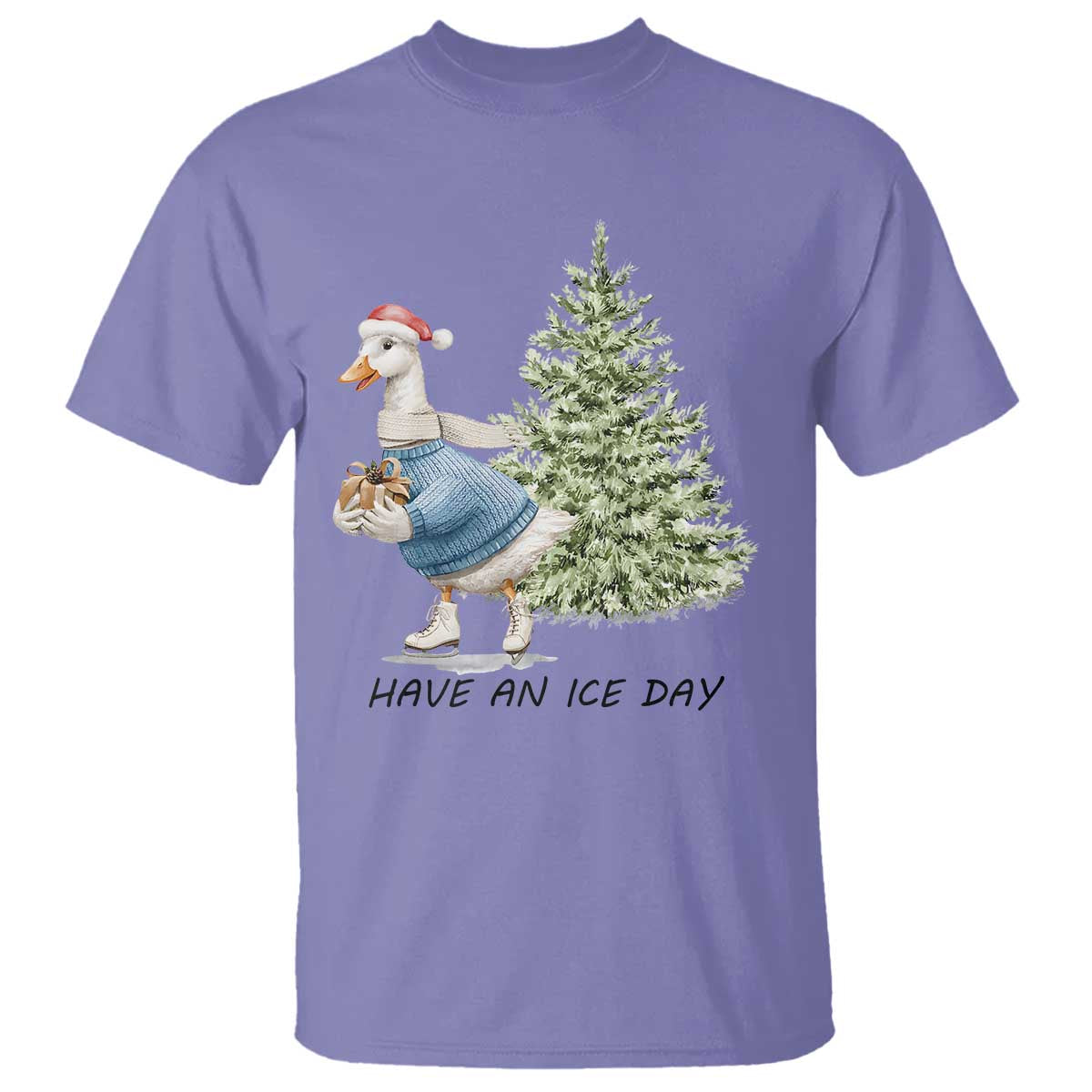 Funny Christmas Ice Skating T Shirt Have An Ice Day Goose Xmas Tree TS11 Violet Print Your Wear