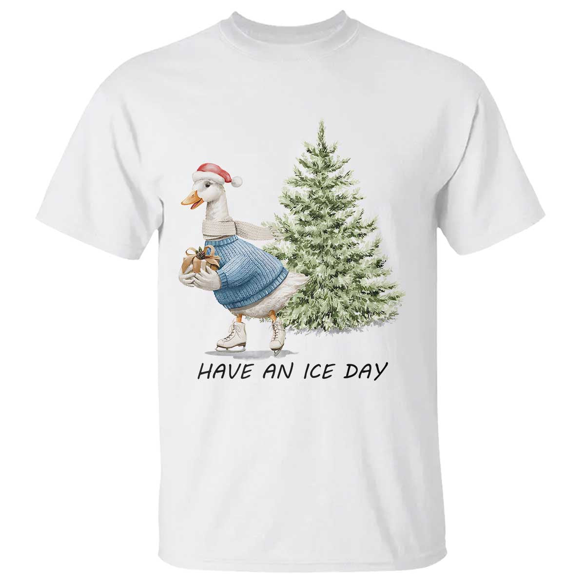 Funny Christmas Ice Skating T Shirt Have An Ice Day Goose Xmas Tree TS11 White Print Your Wear