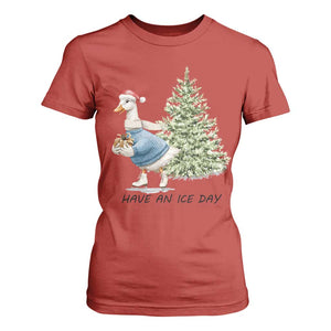 Funny Christmas Ice Skating T Shirt For Women Have An Ice Day Goose Xmas Tree TS11 Red Print Your Wear