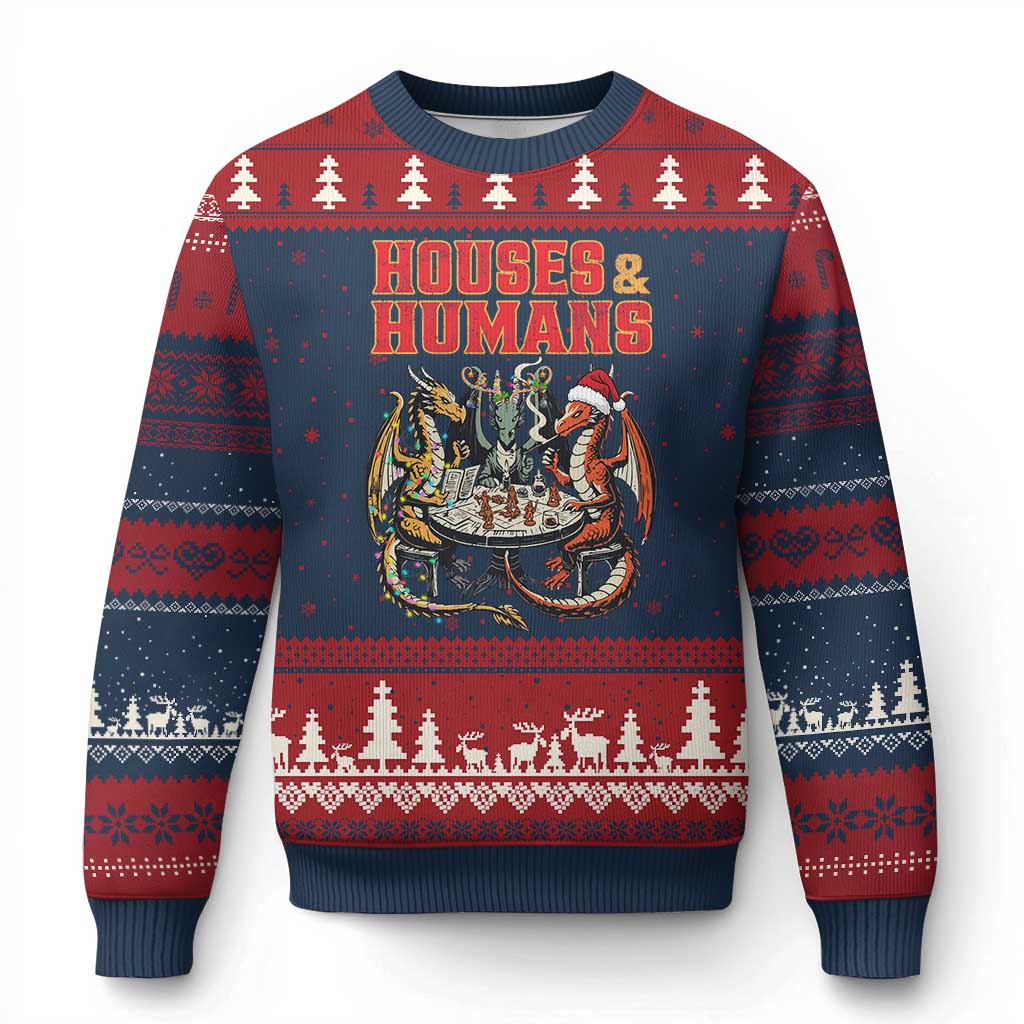 Funny Rpg Xmas Game Ugly Christmas Sweater Houses And Humans Tabletop Game Xmas Dragon TS11 Navy Red Print Your Wear