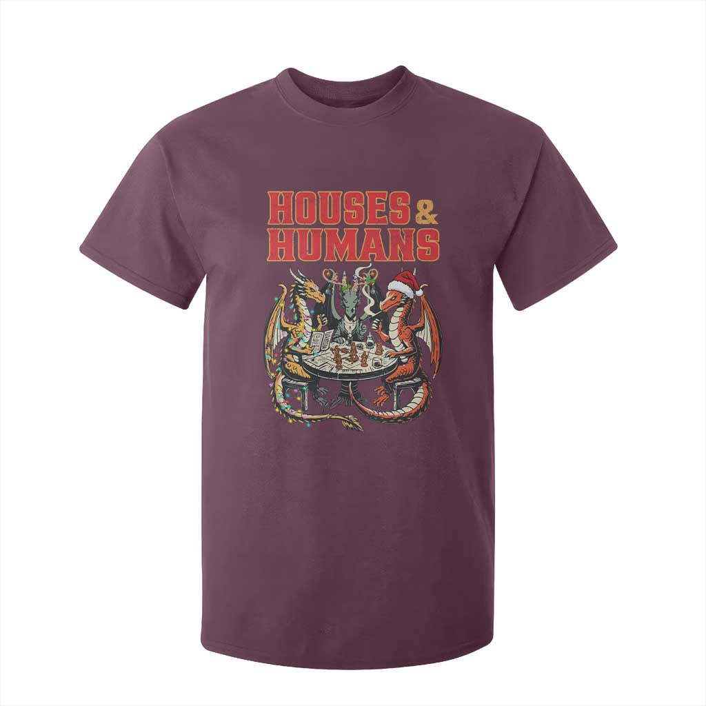 Funny Rpg Christmas Game T Shirt For Kid Houses And Humans Tabletop Game Xmas Dragon TS11 Maroon Print Your Wear