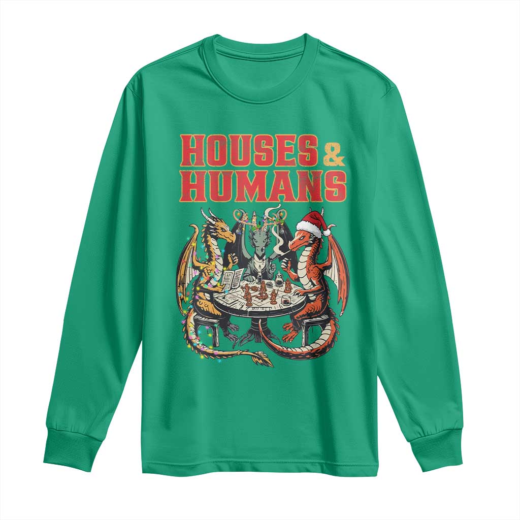 Funny Rpg Christmas Game Long Sleeve Shirt Houses And Humans Tabletop Game Xmas Dragon TS11 Irish Green Print Your Wear