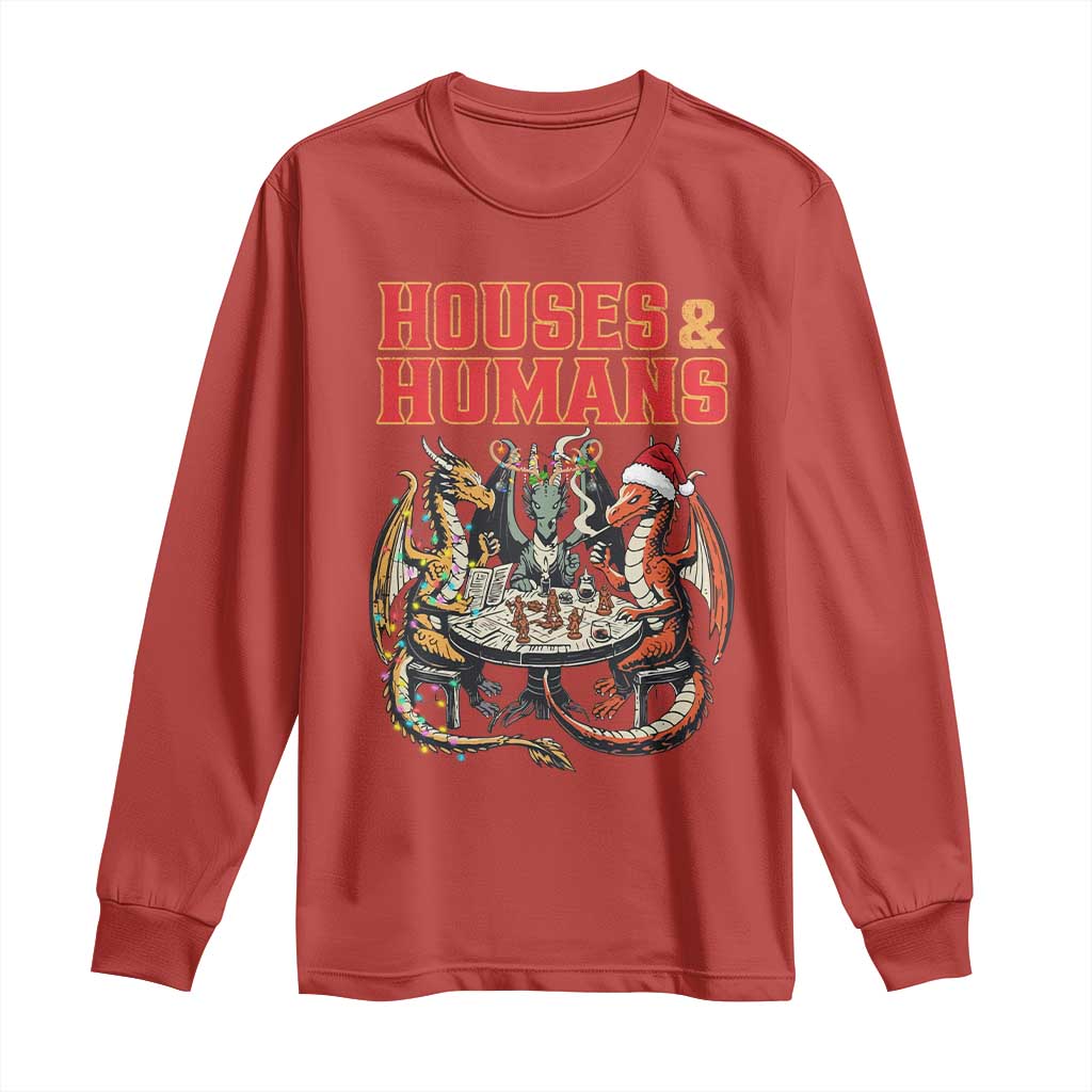 Funny Rpg Christmas Game Long Sleeve Shirt Houses And Humans Tabletop Game Xmas Dragon TS11 Red Print Your Wear
