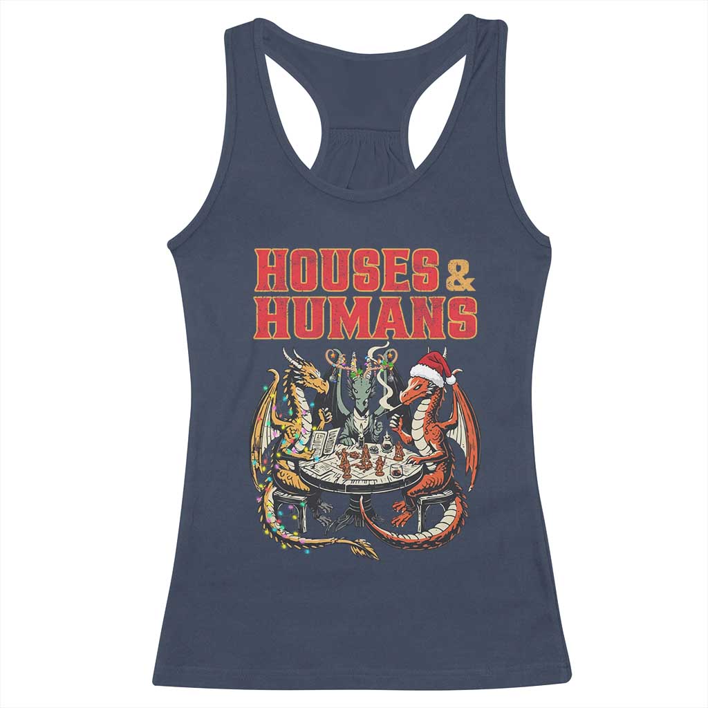 Funny Rpg Christmas Game Racerback Tank Top Houses And Humans Tabletop Game Xmas Dragon TS11 Navy Print Your Wear
