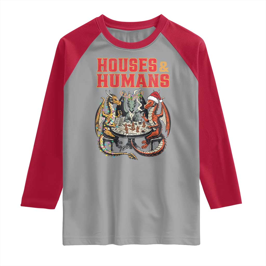 Funny Rpg Christmas Game Raglan Shirt Houses And Humans Tabletop Game Xmas Dragon TS11 Sport Gray Red Print Your Wear