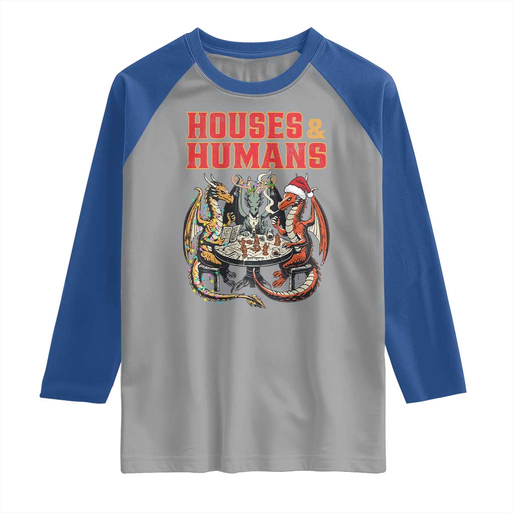 Funny Rpg Christmas Game Raglan Shirt Houses And Humans Tabletop Game Xmas Dragon TS11 Sport Gray Royal Print Your Wear