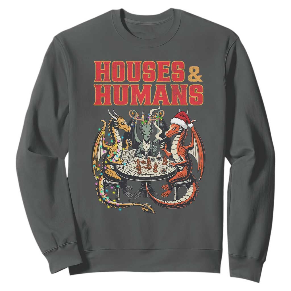 Funny Rpg Christmas Game Sweatshirt Houses And Humans Tabletop Game Xmas Dragon TS11 Dark Heather Print Your Wear