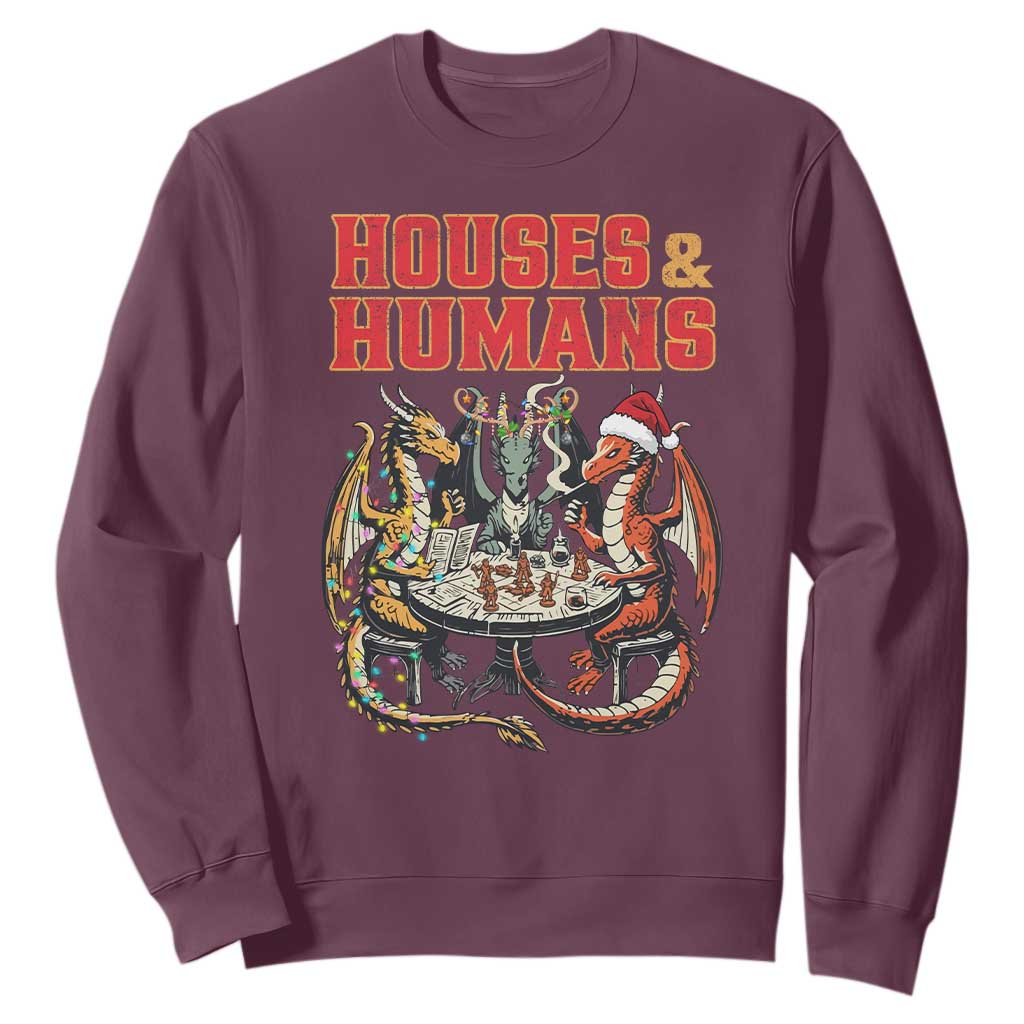 Funny Rpg Christmas Game Sweatshirt Houses And Humans Tabletop Game Xmas Dragon TS11 Maroon Print Your Wear
