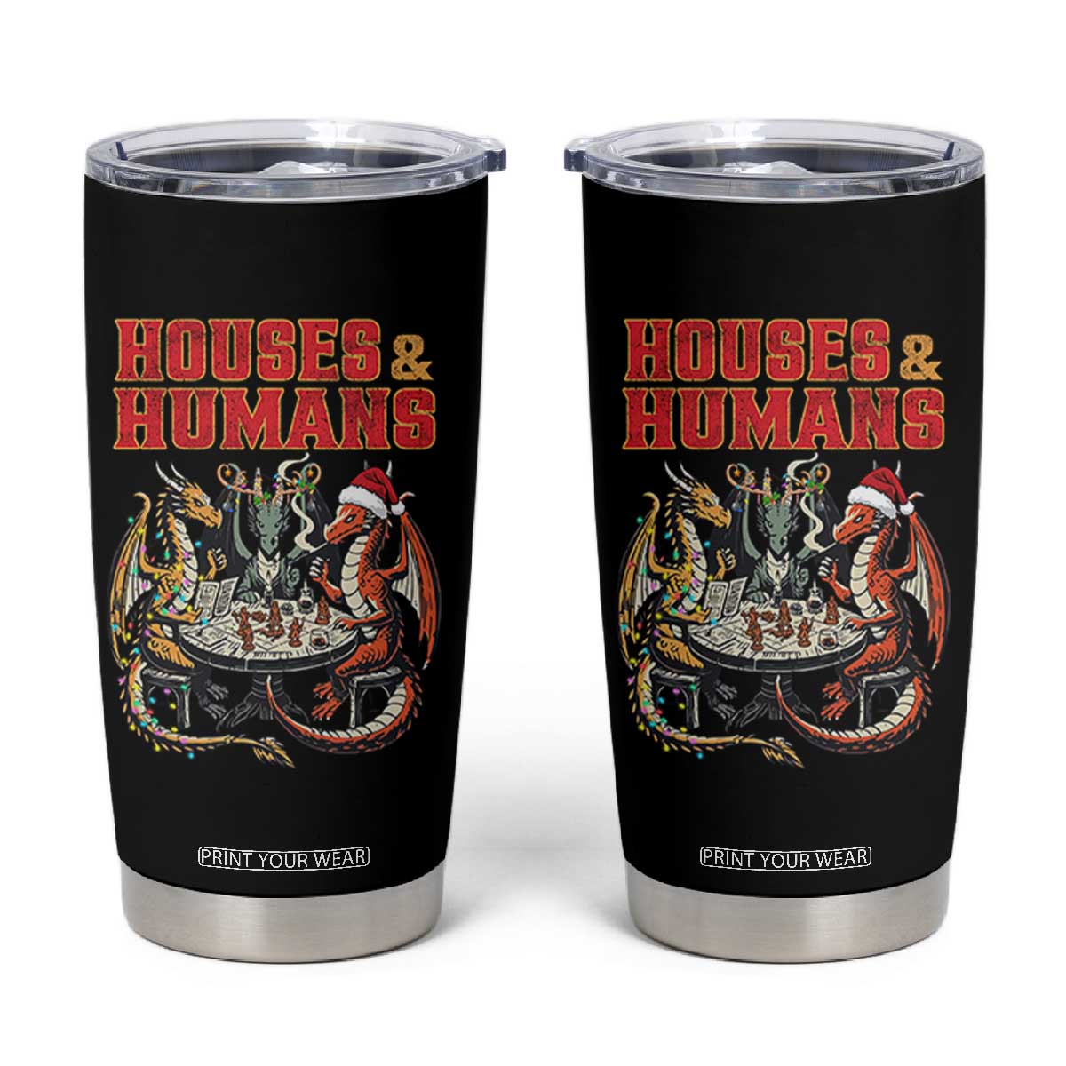 Funny Rpg Christmas Game Tumbler Cup Houses And Humans Tabletop Game Xmas Dragon TS11 Black Print Your Wear