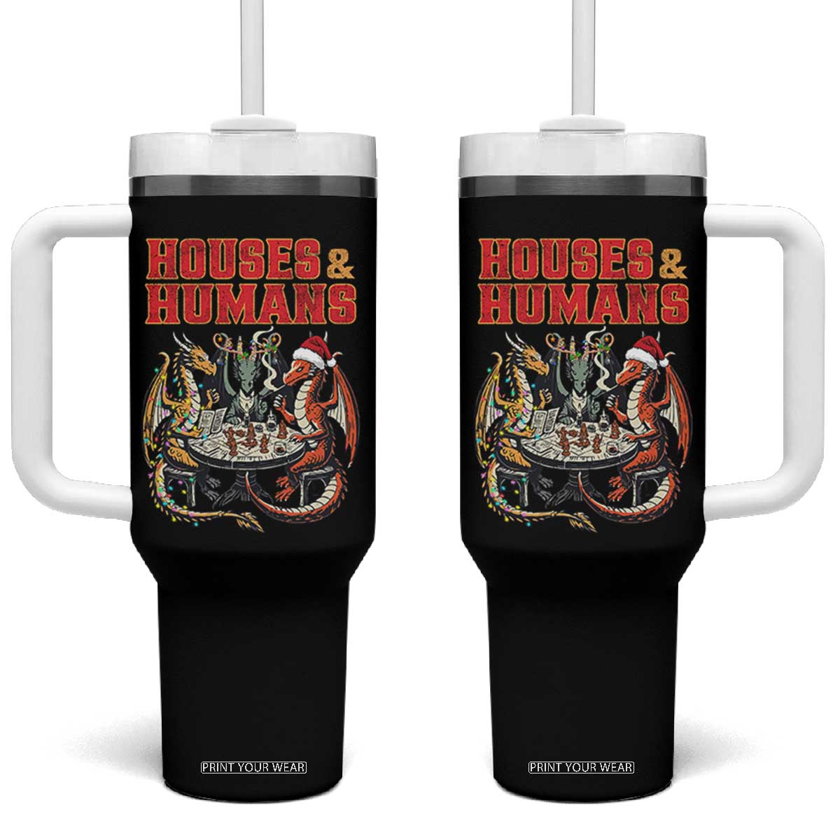 Funny Rpg Christmas Game Tumbler With Handle Houses And Humans Tabletop Game Xmas Dragon TS11 One Size: 40 oz Black Print Your Wear