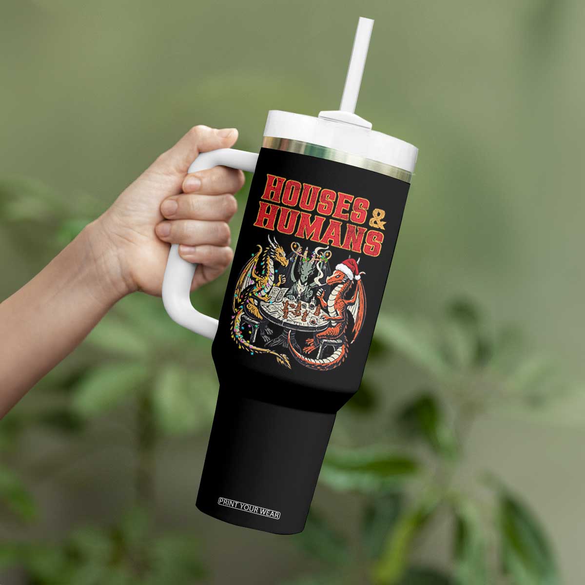 Funny Rpg Christmas Game Tumbler With Handle Houses And Humans Tabletop Game Xmas Dragon TS11 Print Your Wear