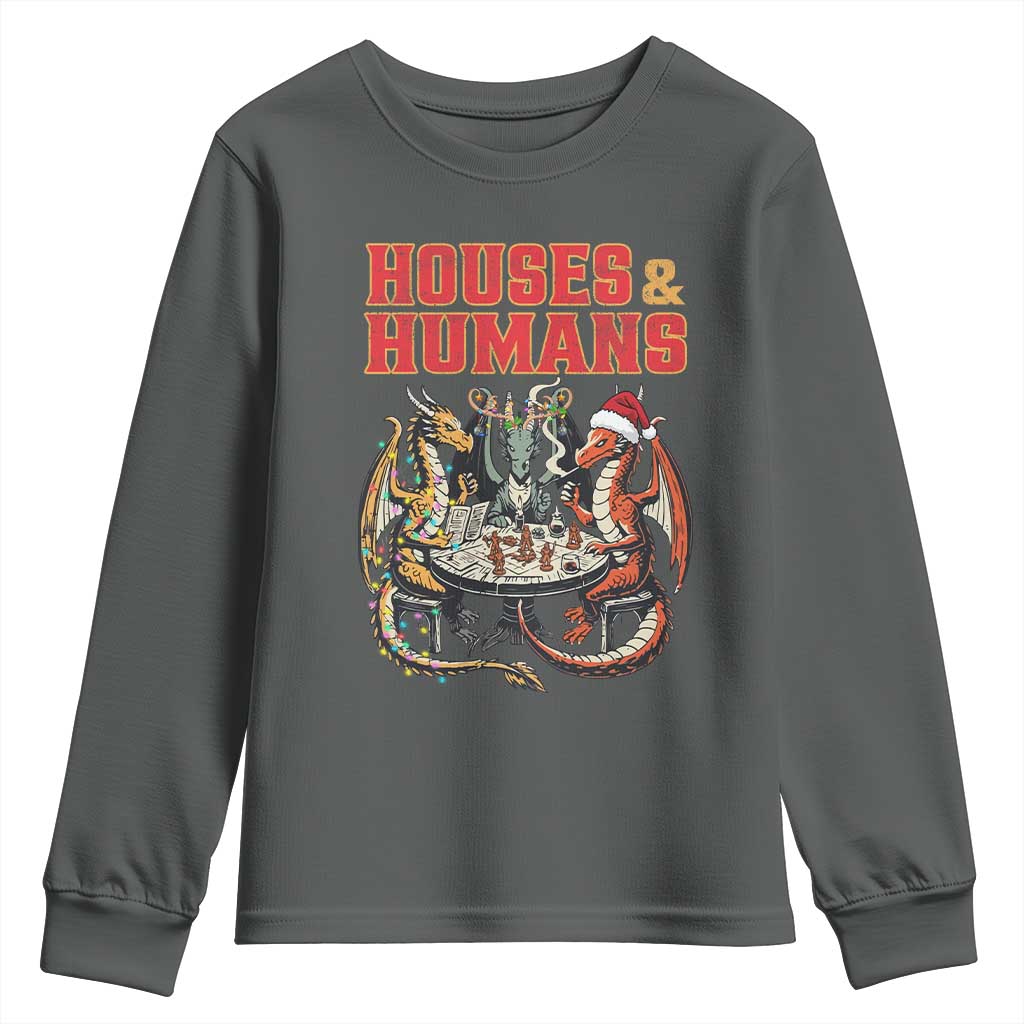 Funny Rpg Christmas Game Youth Sweatshirt Houses And Humans Tabletop Game Xmas Dragon TS11 Dark Heather Print Your Wear
