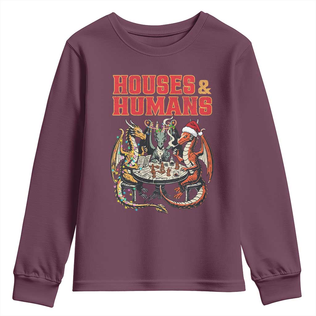 Funny Rpg Christmas Game Youth Sweatshirt Houses And Humans Tabletop Game Xmas Dragon TS11 Maroon Print Your Wear