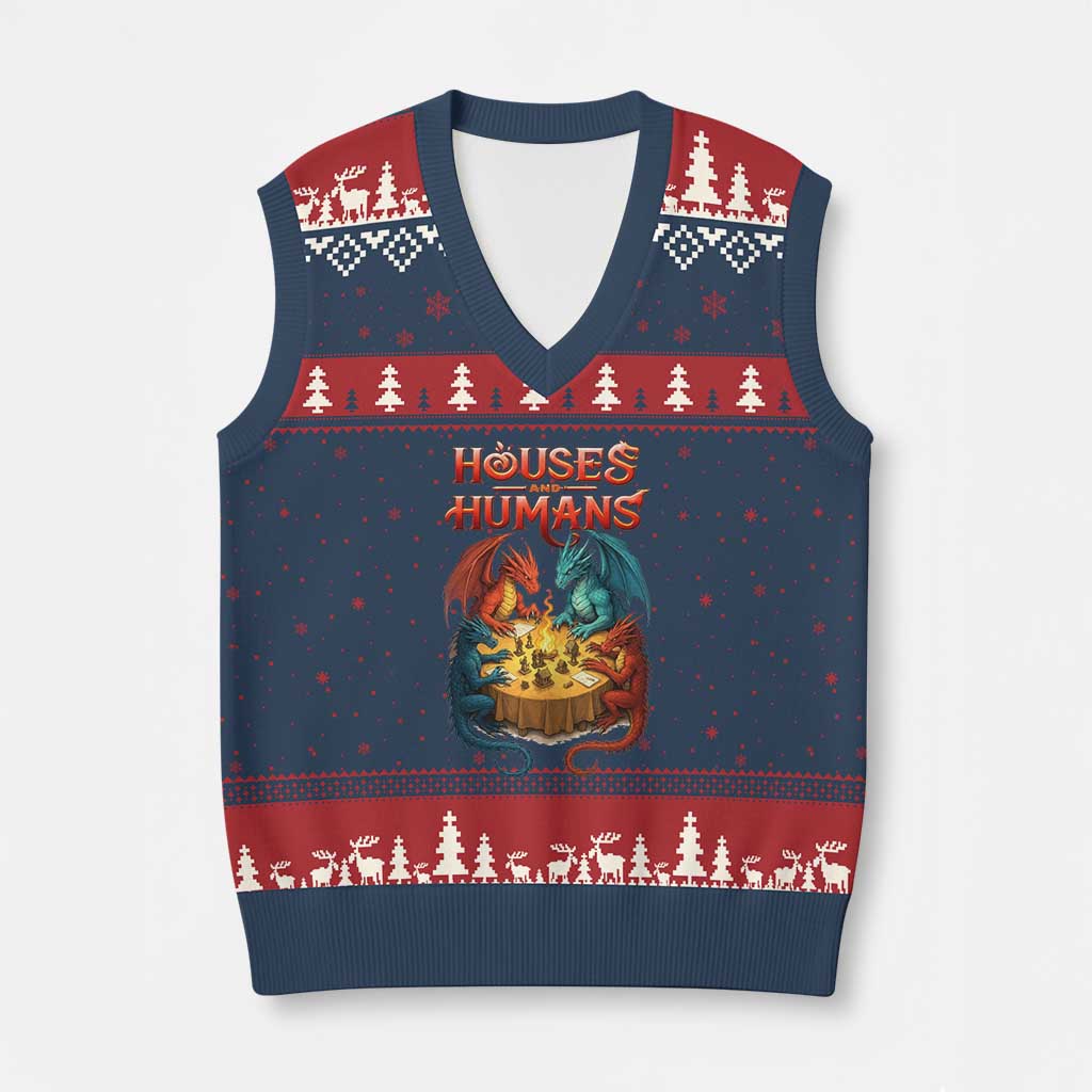 Gaming Houses and Humans V-Neck Knit Sweater Vest Funny Rpg Parody Gamer TS11 Navy Red Print Your Wear