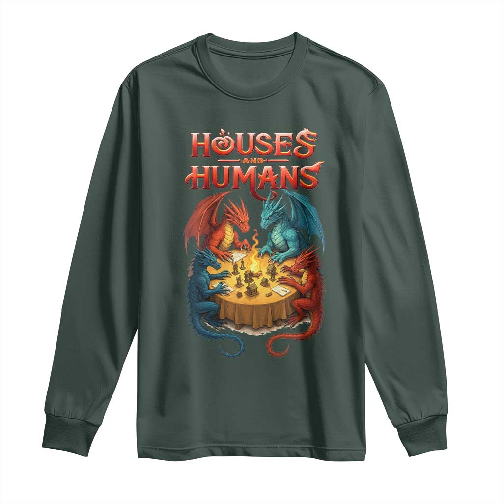 Gaming Houses and Humans Long Sleeve Shirt Funny Rpg Parody Gamer TS11 Dark Forest Green Print Your Wear