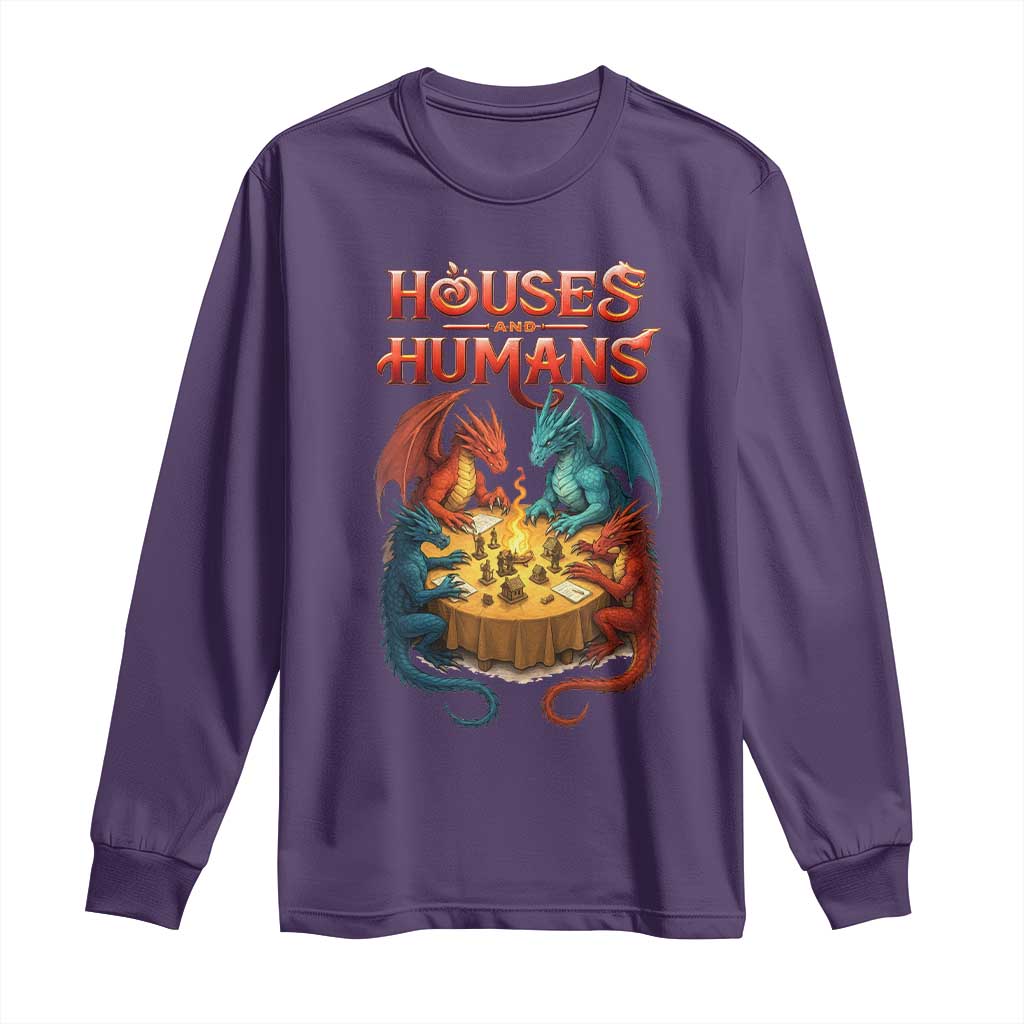 Gaming Houses and Humans Long Sleeve Shirt Funny Rpg Parody Gamer TS11 Purple Print Your Wear