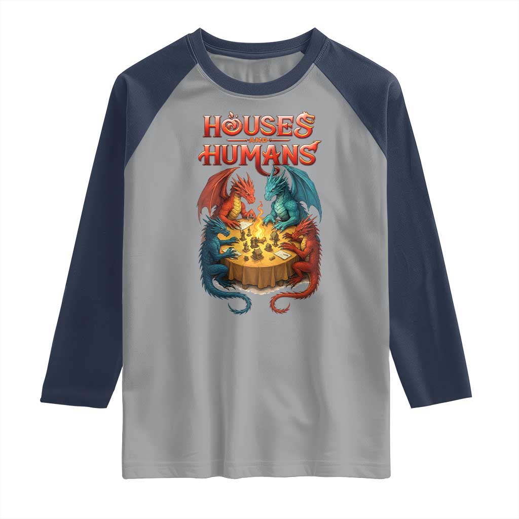 Gaming Houses and Humans Raglan Shirt Funny Rpg Parody Gamer TS11 Sport Gray Navy Print Your Wear