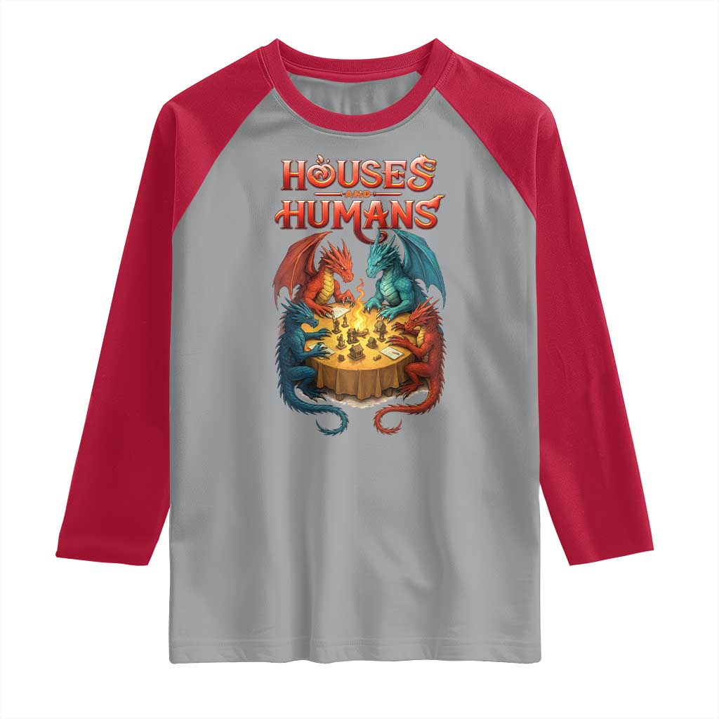 Gaming Houses and Humans Raglan Shirt Funny Rpg Parody Gamer TS11 Sport Gray Red Print Your Wear
