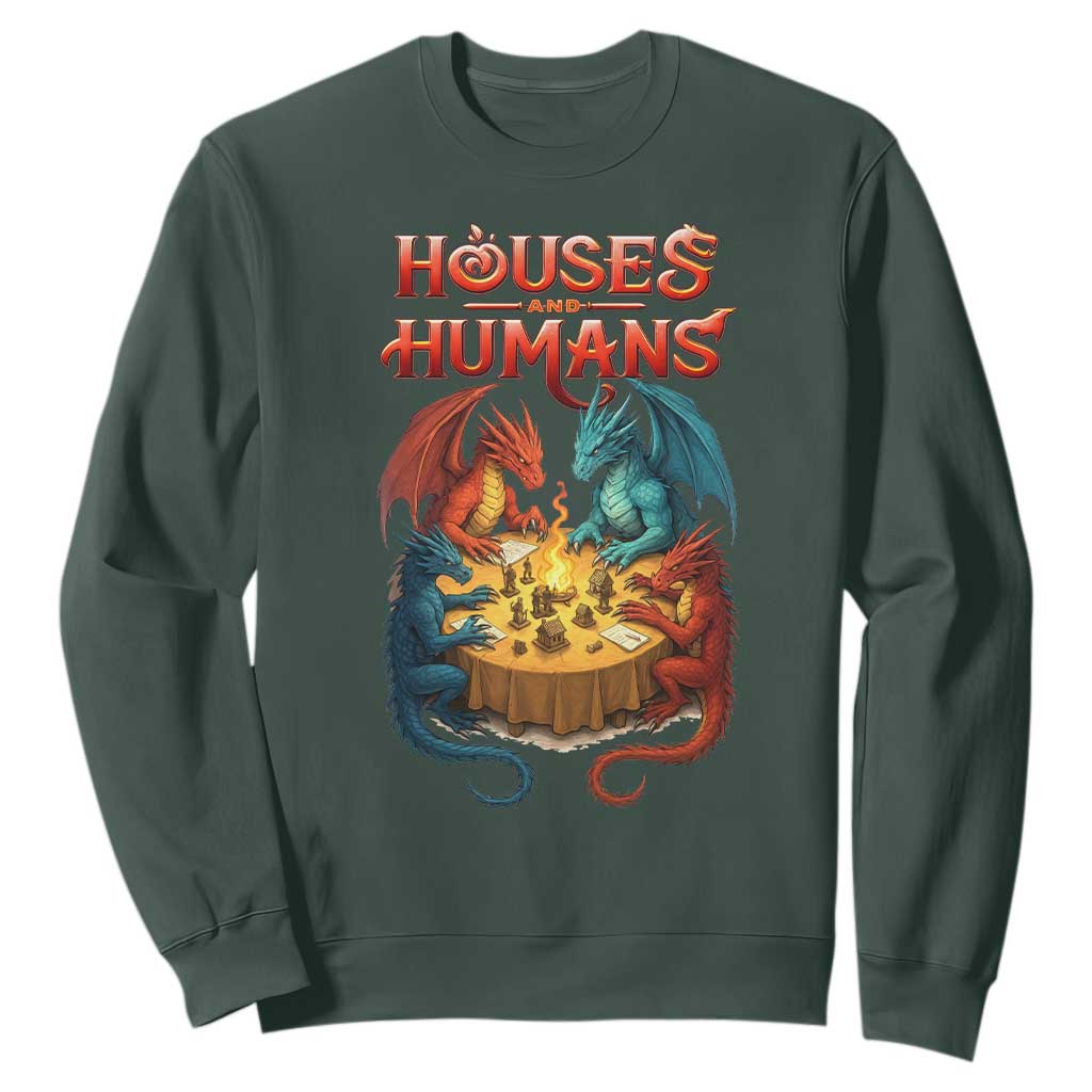 Gaming Houses and Humans Sweatshirt Funny Rpg Parody Gamer TS11 Dark Forest Green Print Your Wear
