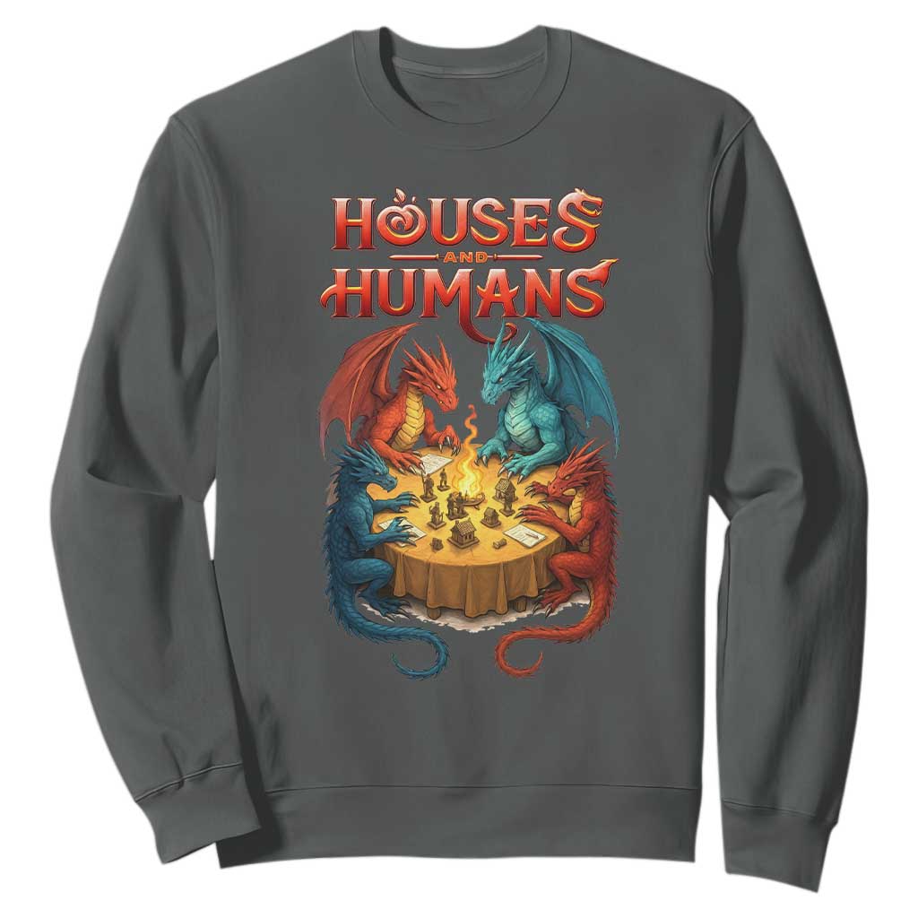 Gaming Houses and Humans Sweatshirt Funny Rpg Parody Gamer TS11 Dark Heather Print Your Wear