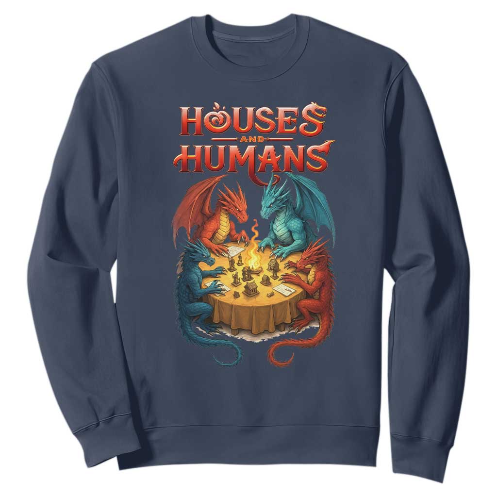 Gaming Houses and Humans Sweatshirt Funny Rpg Parody Gamer TS11 Navy Print Your Wear