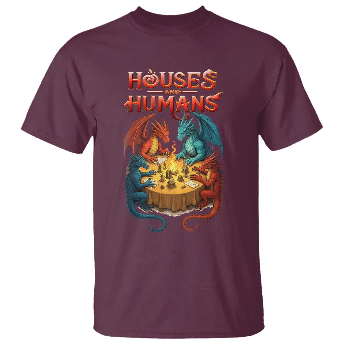 Gaming Houses and Humans T Shirt Funny Rpg Parody Gamer TS11 Maroon Print Your Wear