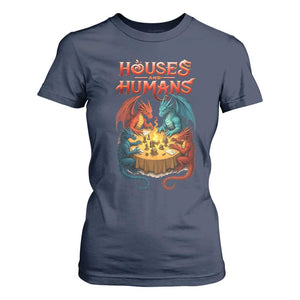 Gaming Houses and Humans T Shirt For Women Funny Rpg Parody Gamer TS11 Navy Print Your Wear