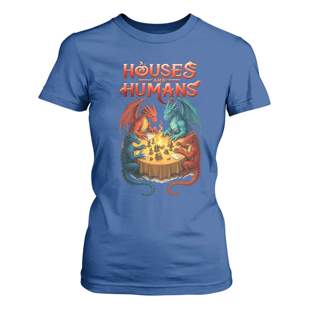 Gaming Houses and Humans T Shirt For Women Funny Rpg Parody Gamer TS11 Royal Blue Print Your Wear