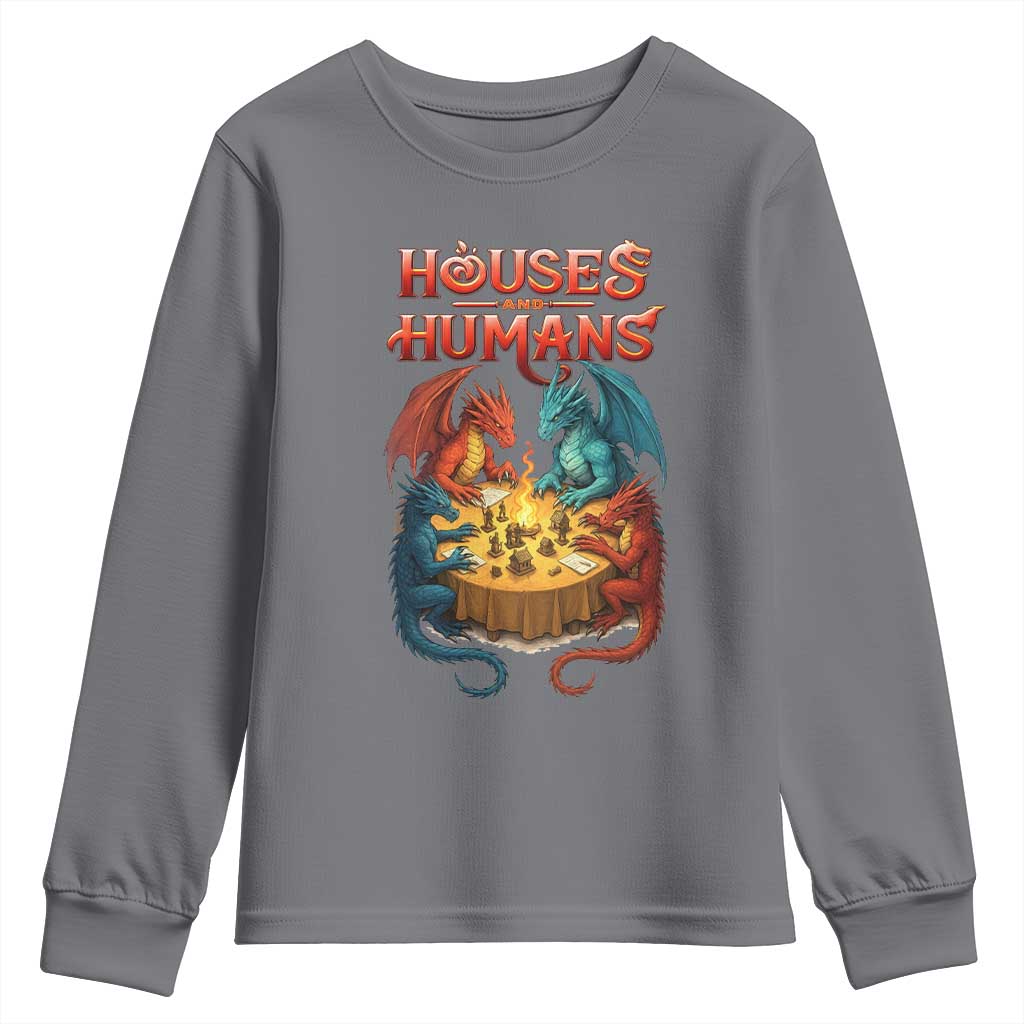 Gaming Houses and Humans Youth Sweatshirt Funny Rpg Parody Gamer TS11 Charcoal Print Your Wear