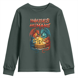 Gaming Houses and Humans Youth Sweatshirt Funny Rpg Parody Gamer TS11 Dark Forest Green Print Your Wear