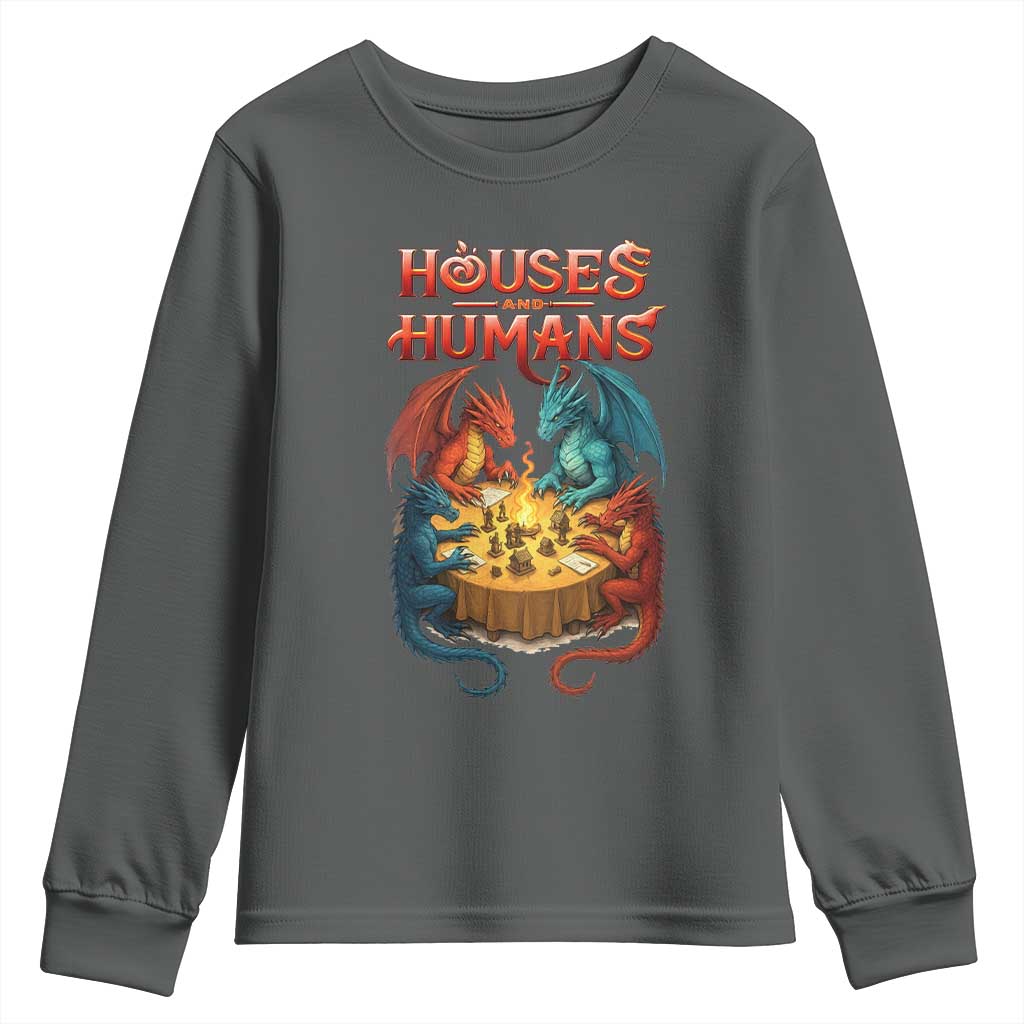 Gaming Houses and Humans Youth Sweatshirt Funny Rpg Parody Gamer TS11 Dark Heather Print Your Wear