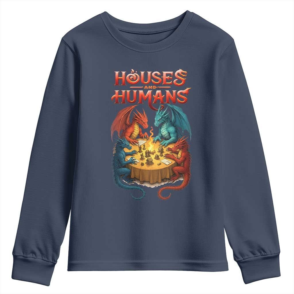 Gaming Houses and Humans Youth Sweatshirt Funny Rpg Parody Gamer TS11 Navy Print Your Wear