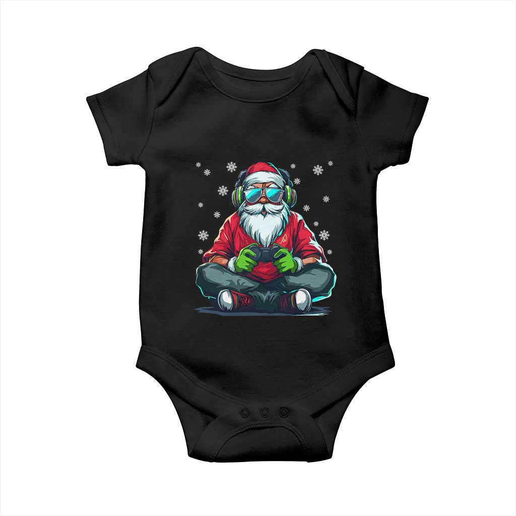 Funny Christmas Gamer Santa Claus Game Controller Baby Onesie TS11 Black Print Your Wear