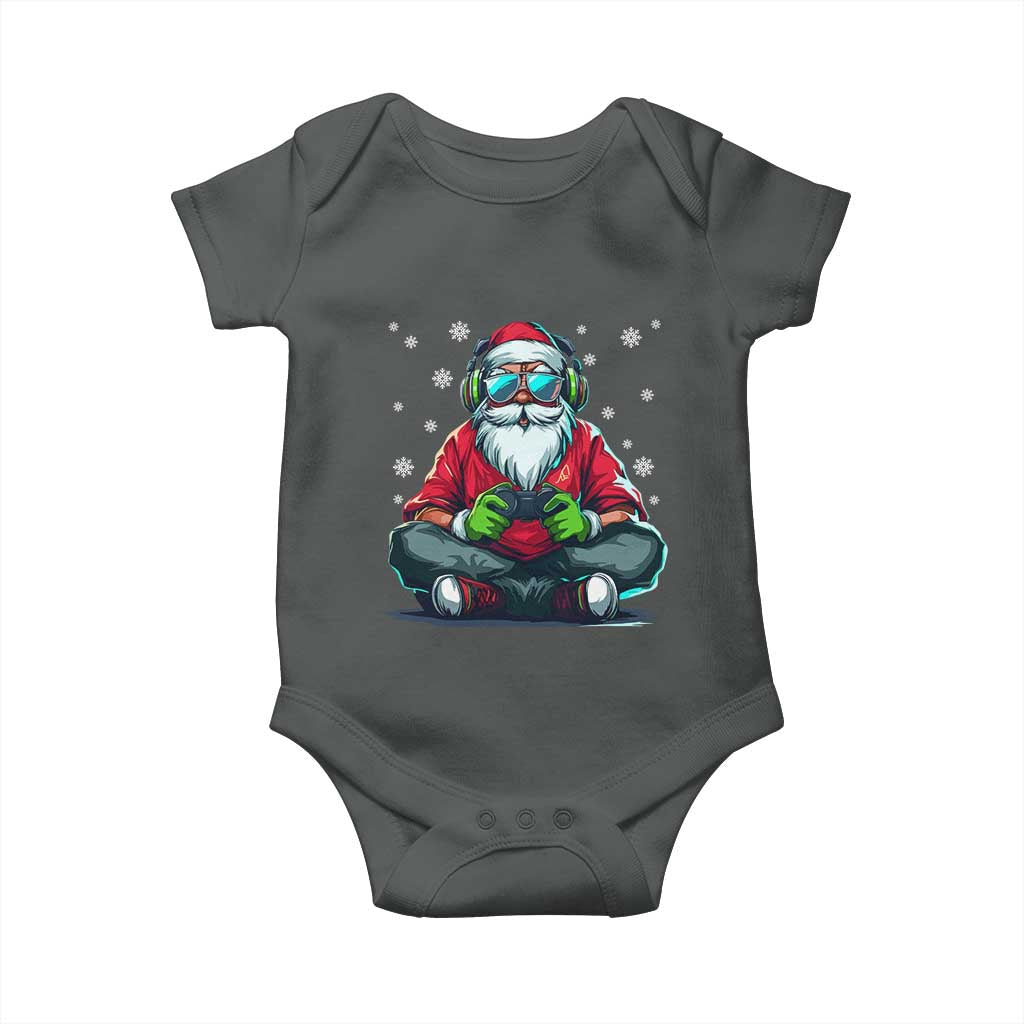 Funny Christmas Gamer Santa Claus Game Controller Baby Onesie TS11 Dark Heather Print Your Wear