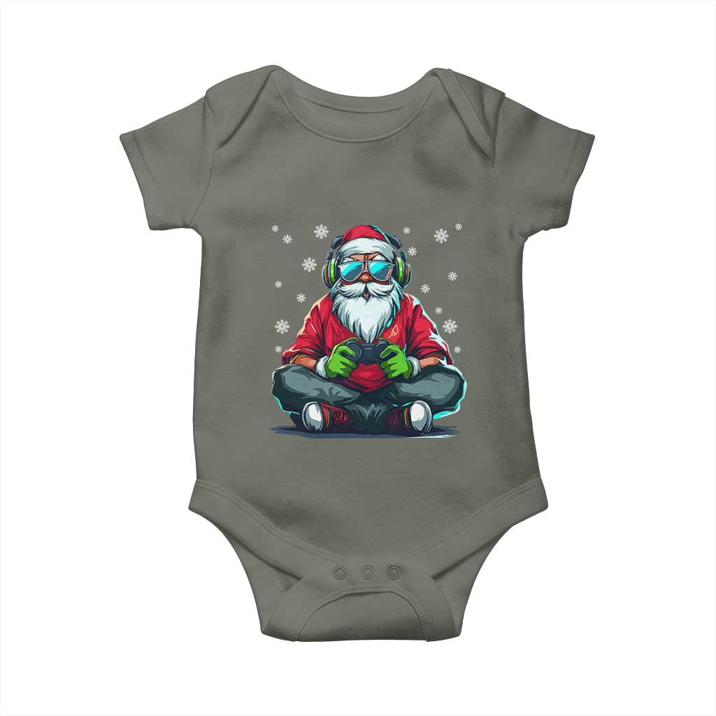 Funny Christmas Gamer Santa Claus Game Controller Baby Onesie TS11 Military Green Print Your Wear