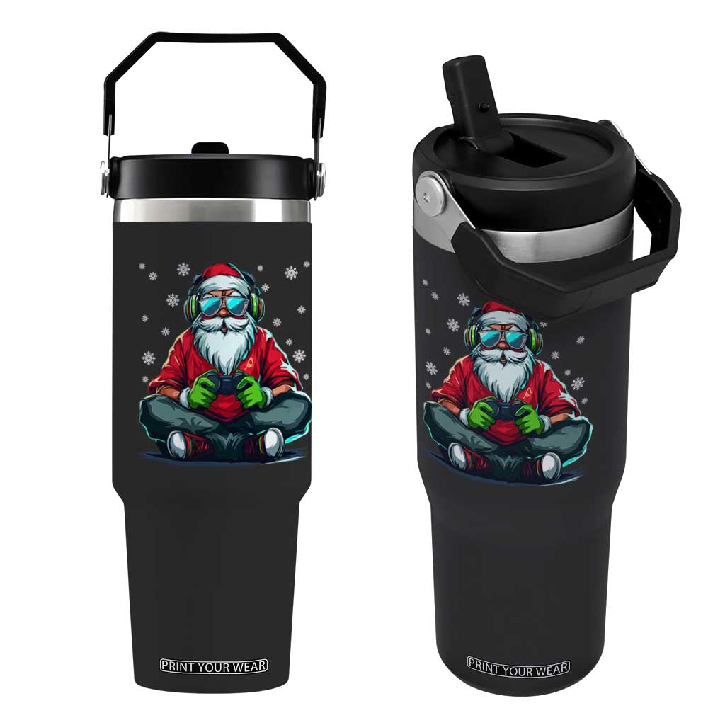 Funny Christmas Gamer Santa Claus Game Controller Flip Straw Tumbler TS11 One Size: 30 oz Black Print Your Wear