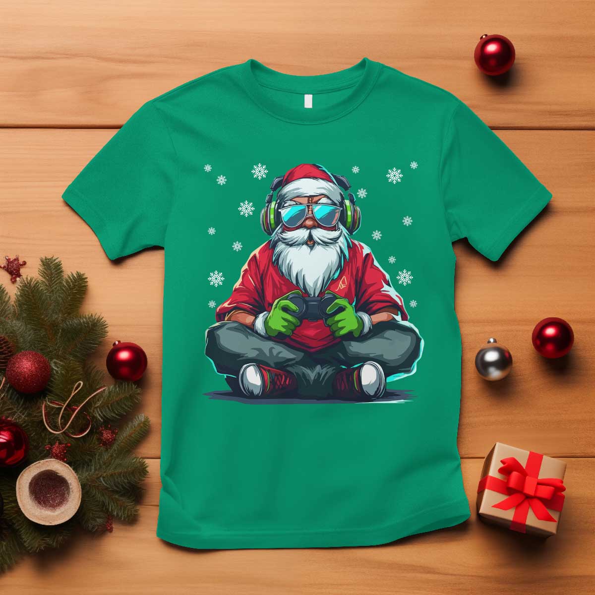 Funny Christmas Gamer Santa Claus Game Controller T Shirt TS11 Irish Green Print Your Wear