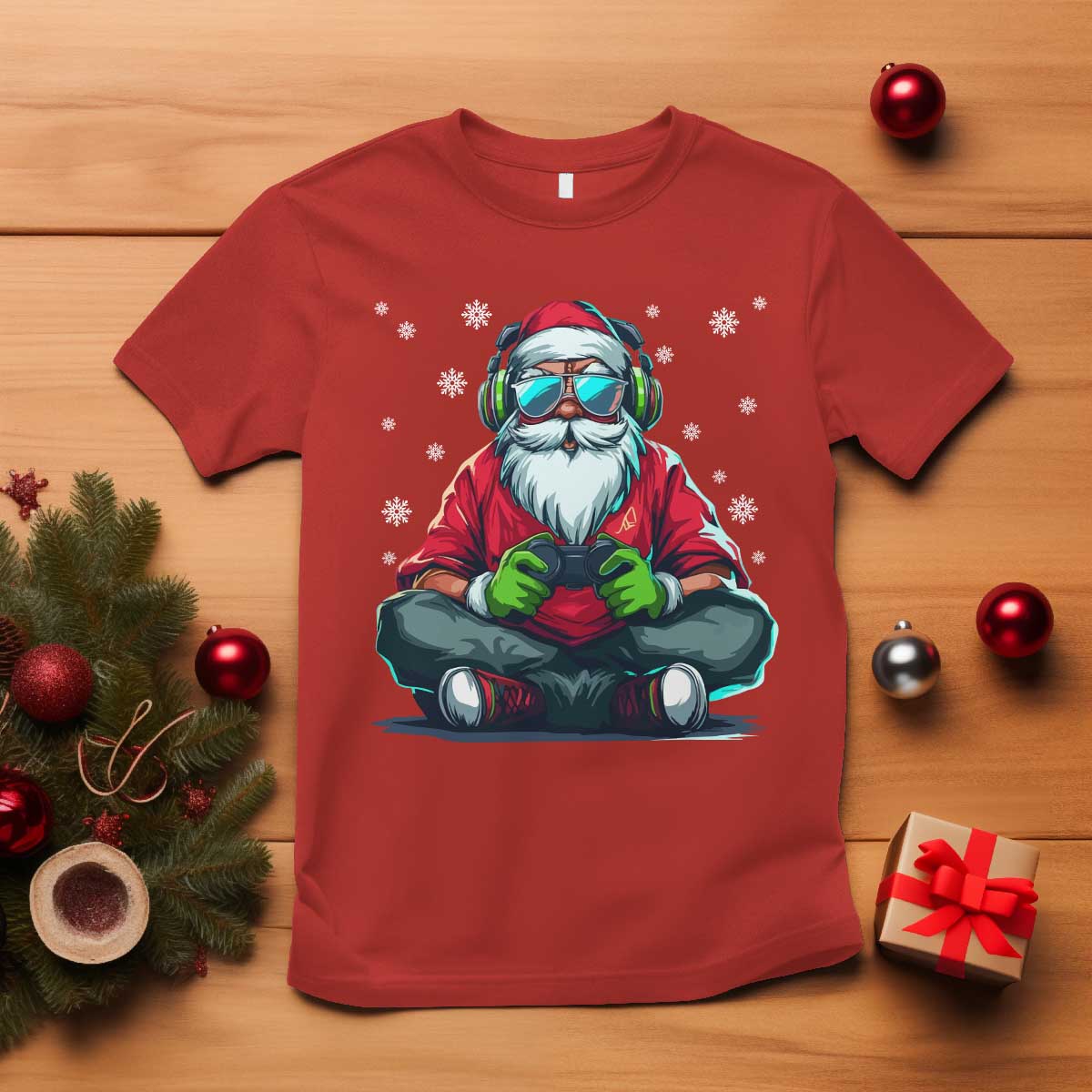 Funny Christmas Gamer Santa Claus Game Controller T Shirt TS11 Red Print Your Wear