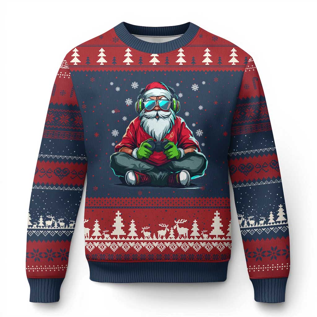 Funny Xmas Gamer Santa Claus Game Controller Ugly Christmas Sweater TS11 Navy Red Print Your Wear