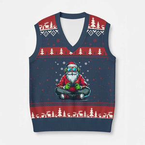 Funny Xmas Gamer Santa Claus Game Controller V-Neck Knit Sweater Vest TS11 Navy Red Print Your Wear
