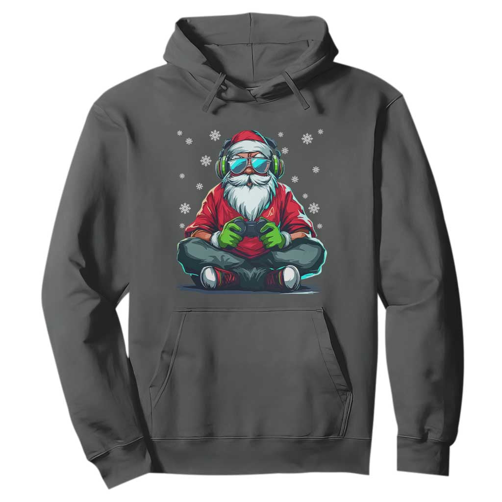 Funny Christmas Gamer Santa Claus Game Controller Hoodie TS11 Dark Heather Print Your Wear