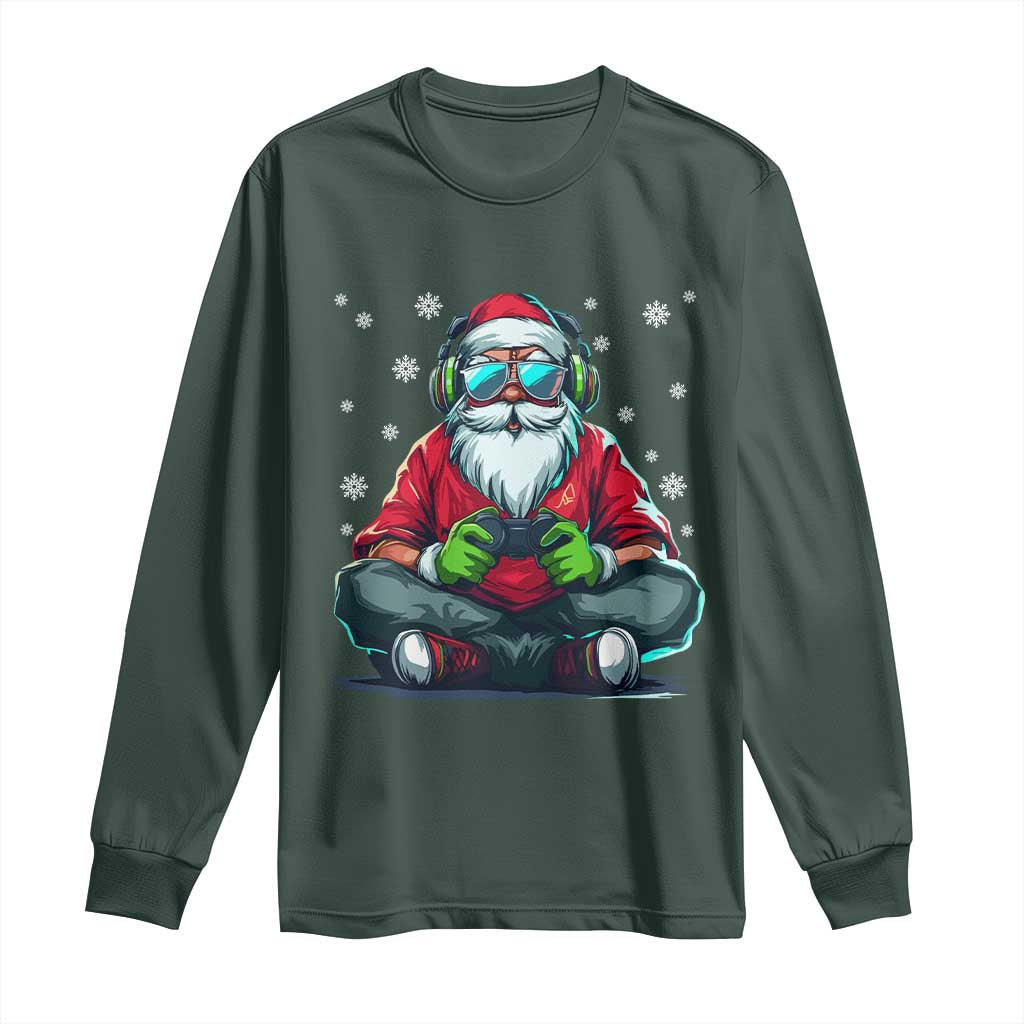 Funny Christmas Gamer Santa Claus Game Controller Long Sleeve Shirt TS11 Dark Forest Green Print Your Wear