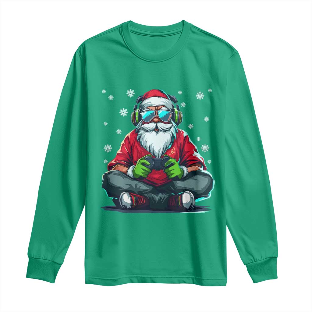 Funny Christmas Gamer Santa Claus Game Controller Long Sleeve Shirt TS11 Irish Green Print Your Wear