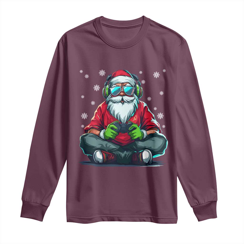 Funny Christmas Gamer Santa Claus Game Controller Long Sleeve Shirt TS11 Maroon Print Your Wear