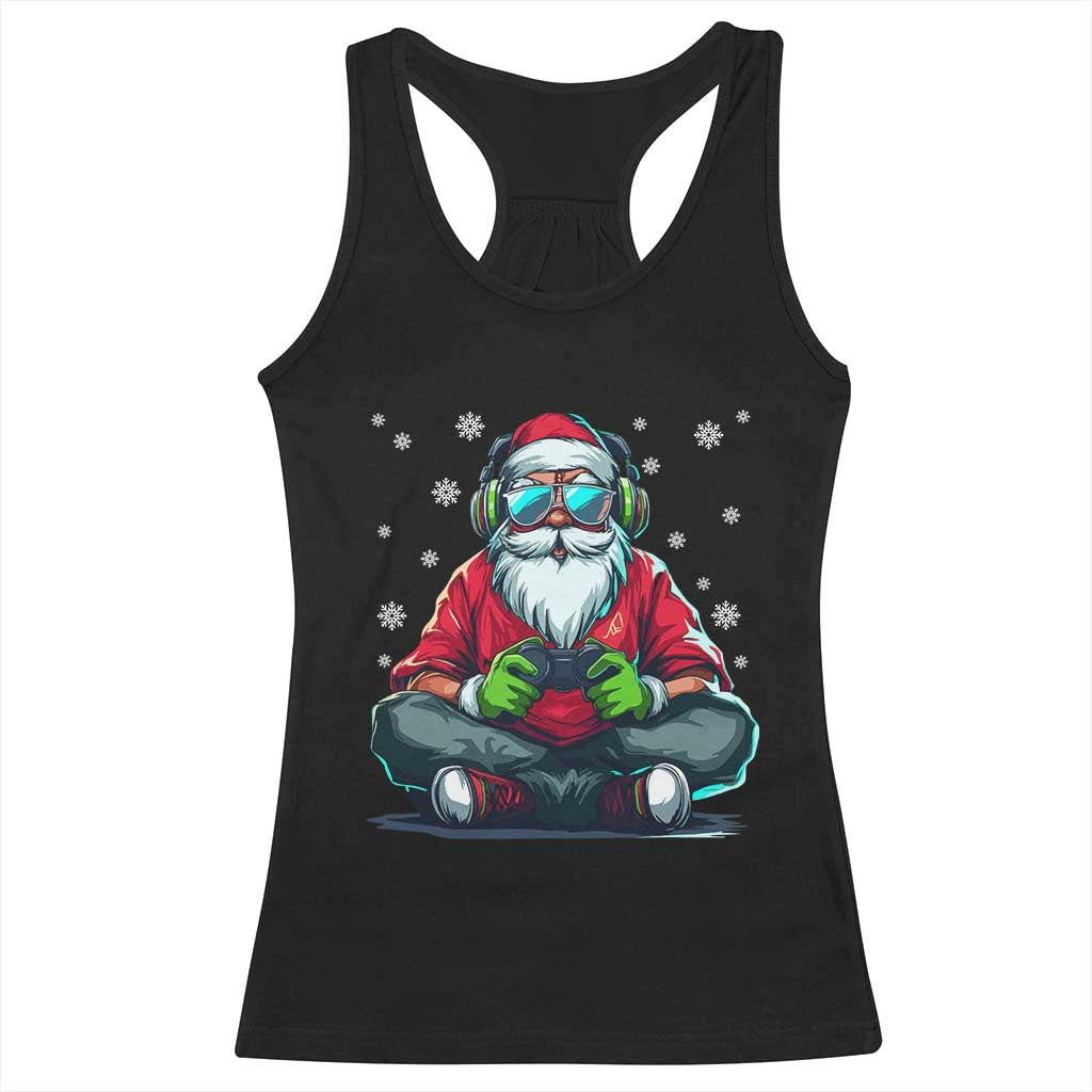 Funny Christmas Gamer Santa Claus Game Controller Racerback Tank Top TS11 Black Print Your Wear