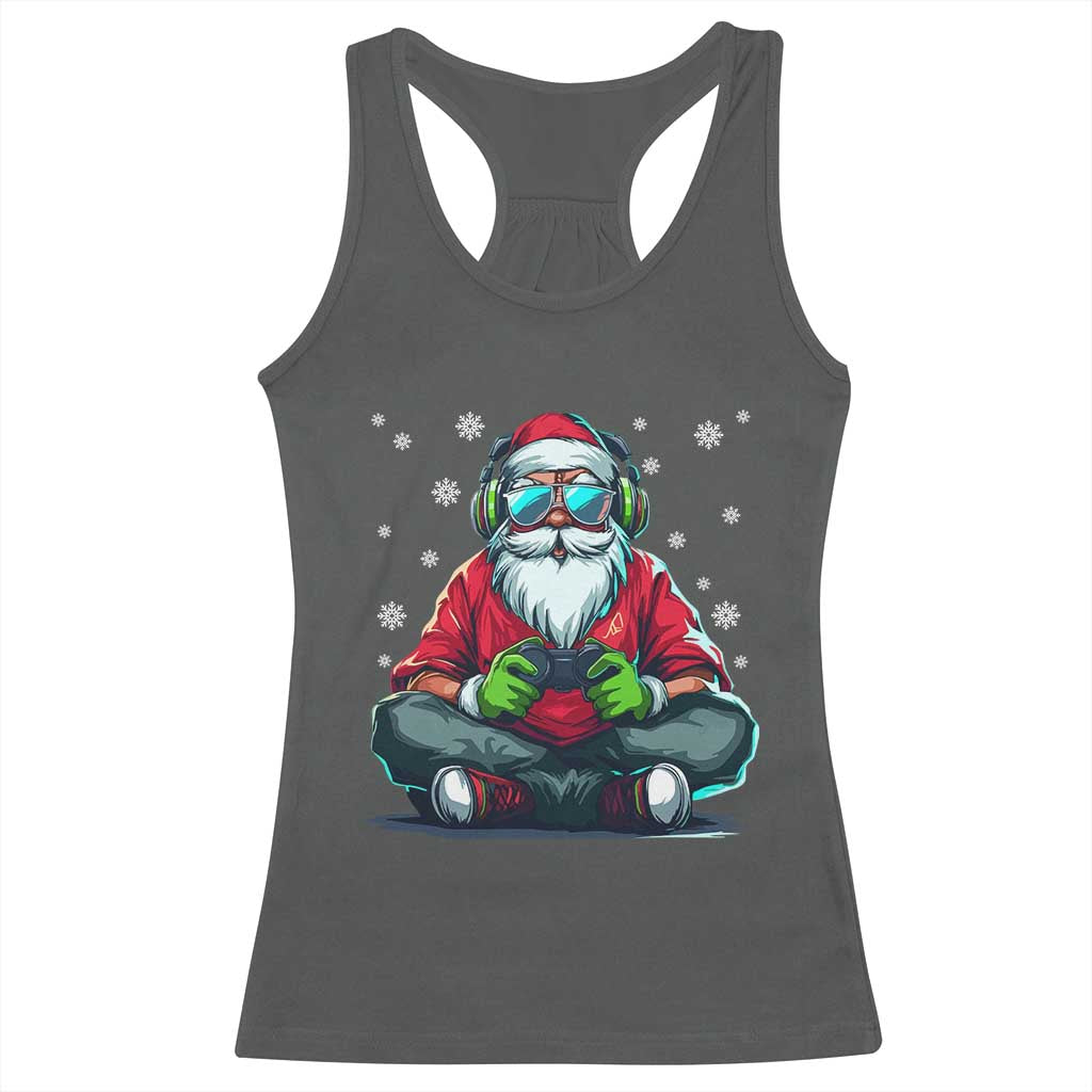 Funny Christmas Gamer Santa Claus Game Controller Racerback Tank Top TS11 Dark Heather Print Your Wear
