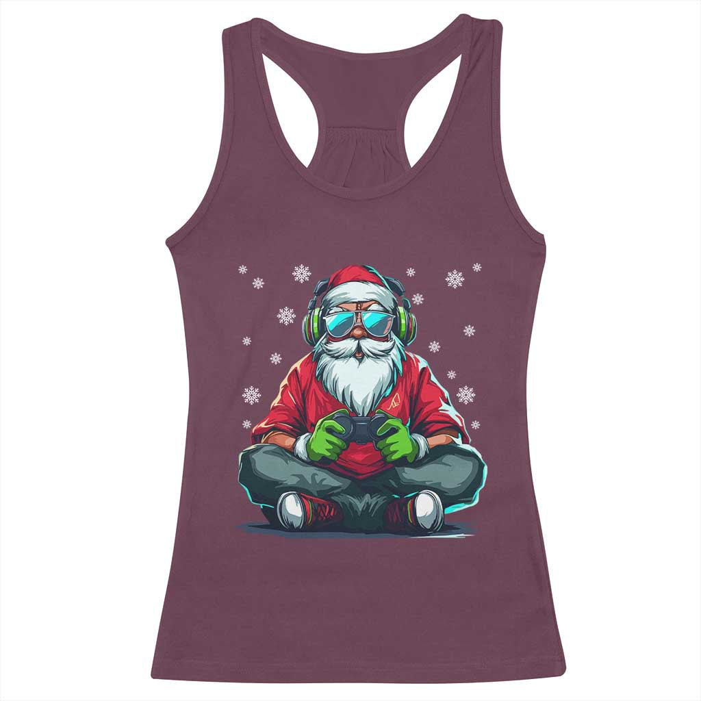 Funny Christmas Gamer Santa Claus Game Controller Racerback Tank Top TS11 Maroon Print Your Wear