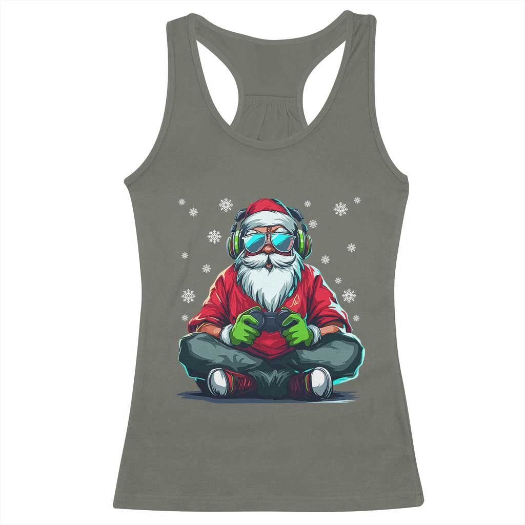 Funny Christmas Gamer Santa Claus Game Controller Racerback Tank Top TS11 Military Green Print Your Wear