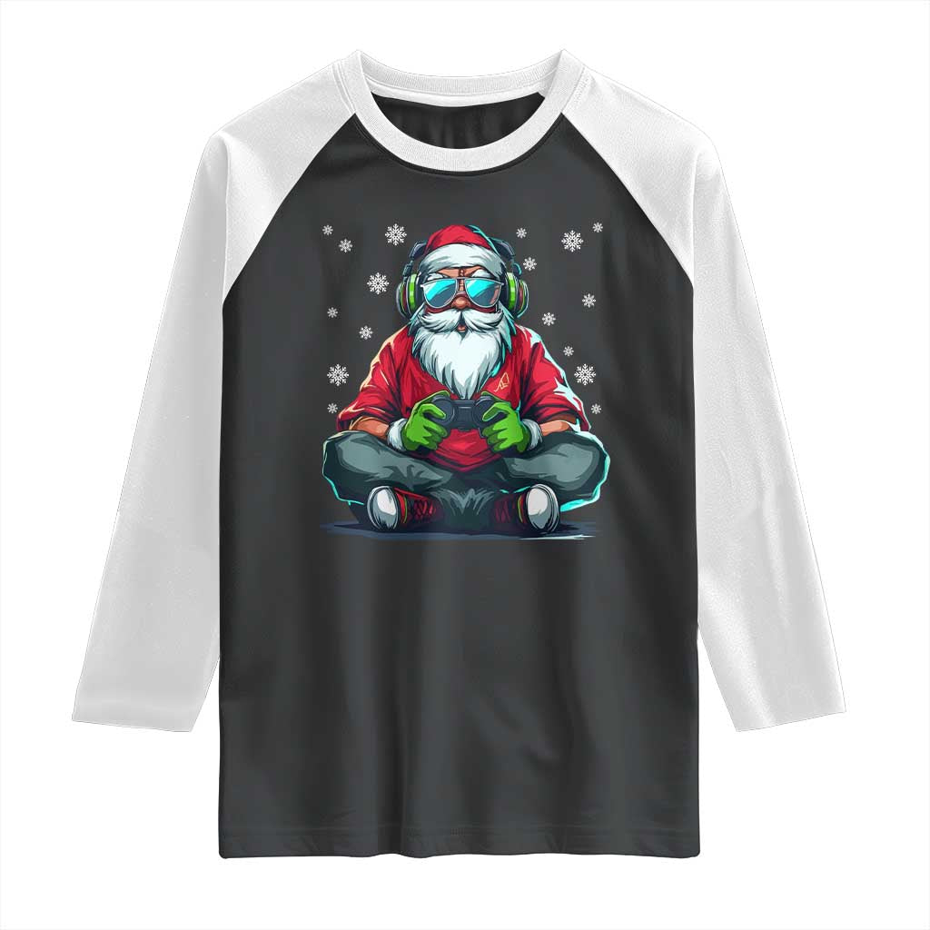 Funny Christmas Gamer Santa Claus Game Controller Raglan Shirt TS11 Black White Print Your Wear
