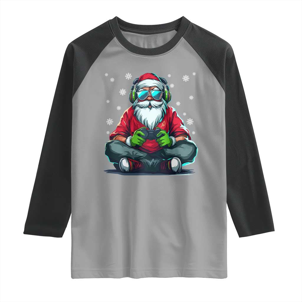 Funny Christmas Gamer Santa Claus Game Controller Raglan Shirt TS11 Sport Gray Black Print Your Wear